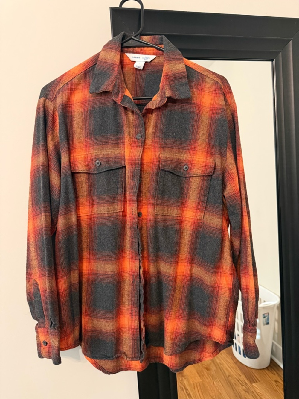 Old Navy Orange and Black Plaid Button-Down Shirt